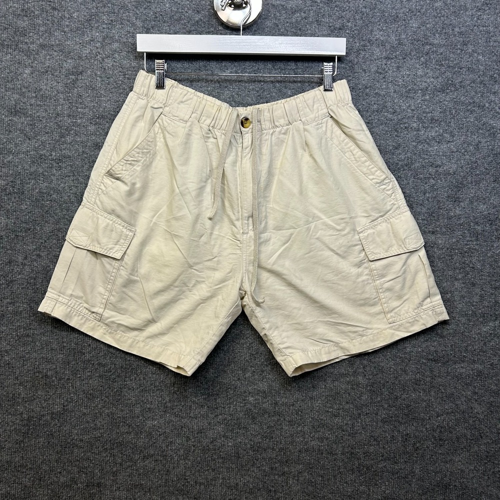 Vintage Ocean Pacific Cargo Shorts Men's Cream Drawstring Elastic Waist - Large